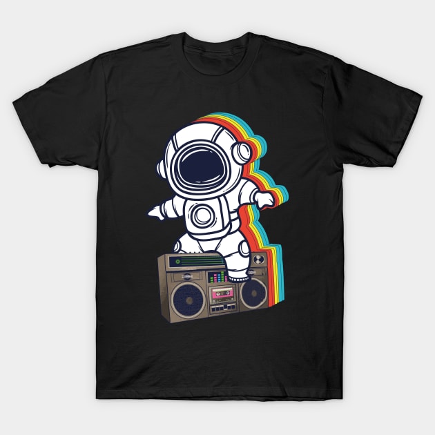 Rainbow Astronaut Boombox T-Shirt by printee